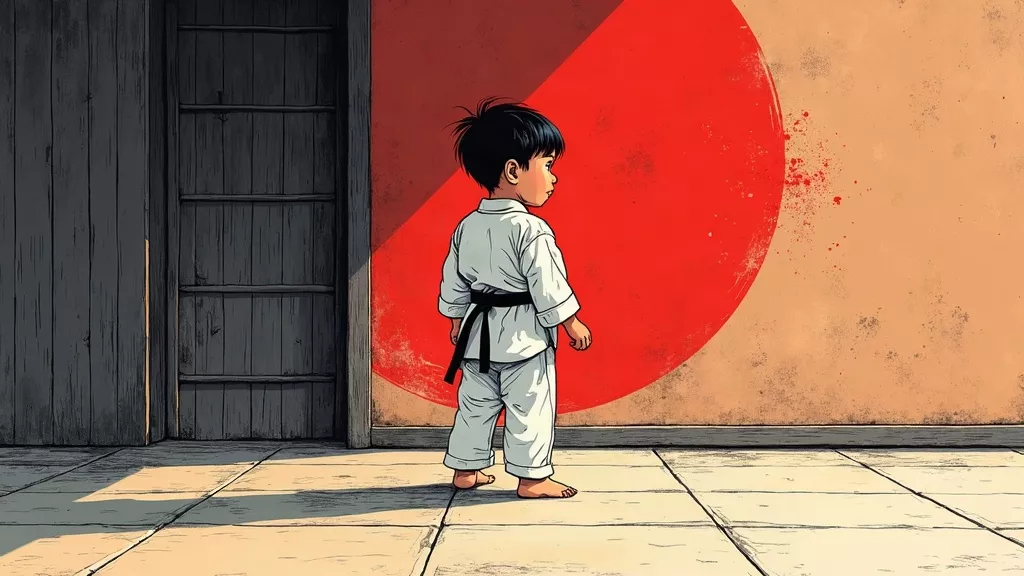 child standing tall confident in martial arts dojo with confidence